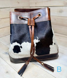 Cowhide and Leather Western Drawstring Bucket Bag