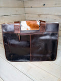 Cowhide Turquoise Stone Whipstitch Handbag