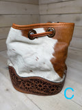 Ranchers Hide & Leather Tooled Band Bucket Handbag