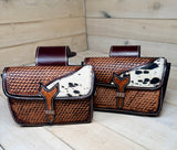 Cowhide Basket Weave Leather Tooled Saddle Bag