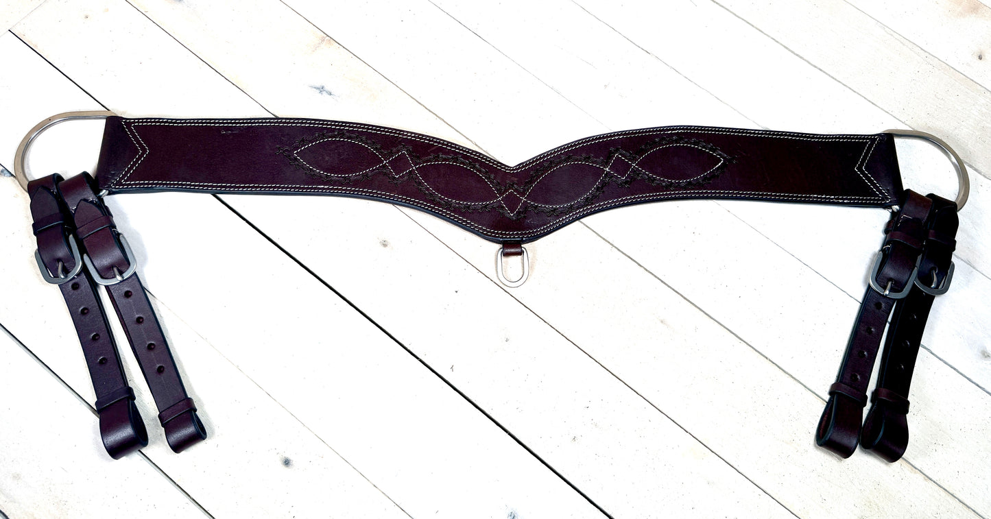 Dark Leather Barbwire Tooled Tripping Collar