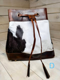 Cowhide and Leather Western Drawstring Bucket Bag