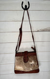 Cowhide Textured Leather Slip Buckle Handbag