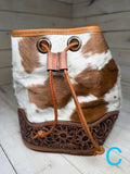 Ranchers Hide & Leather Tooled Band Bucket Handbag