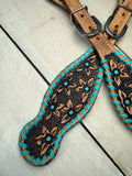 Daisy Tooled Turquoise Whipstitch Spur Strap