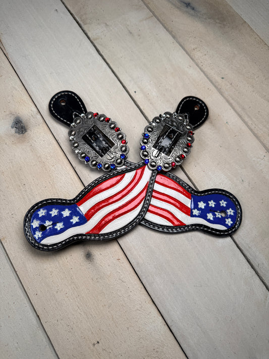 American Flag Painted Spur Straps