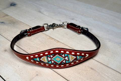 Navajo Teal and Brown Beaded Wither Strap