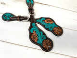 Turquoise Scroll Dark Leather Spur Straps