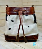 Cowhide and Leather Western Drawstring Bucket Bag