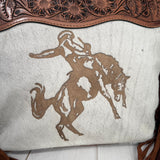 Branded Rodeo Days Hide & Leather Handle Fringe Bag
