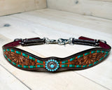 Turquoise Concho Green and Orange Sunflower Wither Strap
