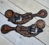 Dark Two Tone Leather Silver Concho Spur Strap