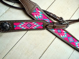 Hot Pink, Teal and Purple Beaded Leather Tack Set