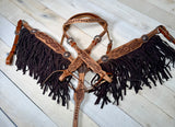 Tooled Leather with Dark Suede Fringe Tack Set