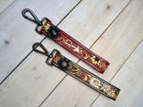 Colorful Sunflower Tooled Wristlet Leather Keychain