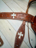 Cross Cutout Floral Tooled Tack Set