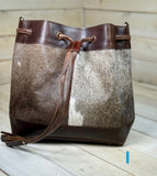 Cowhide and Leather Western Drawstring Bucket Bag