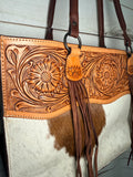 Sunflower Tooled and Hide Tote Bag