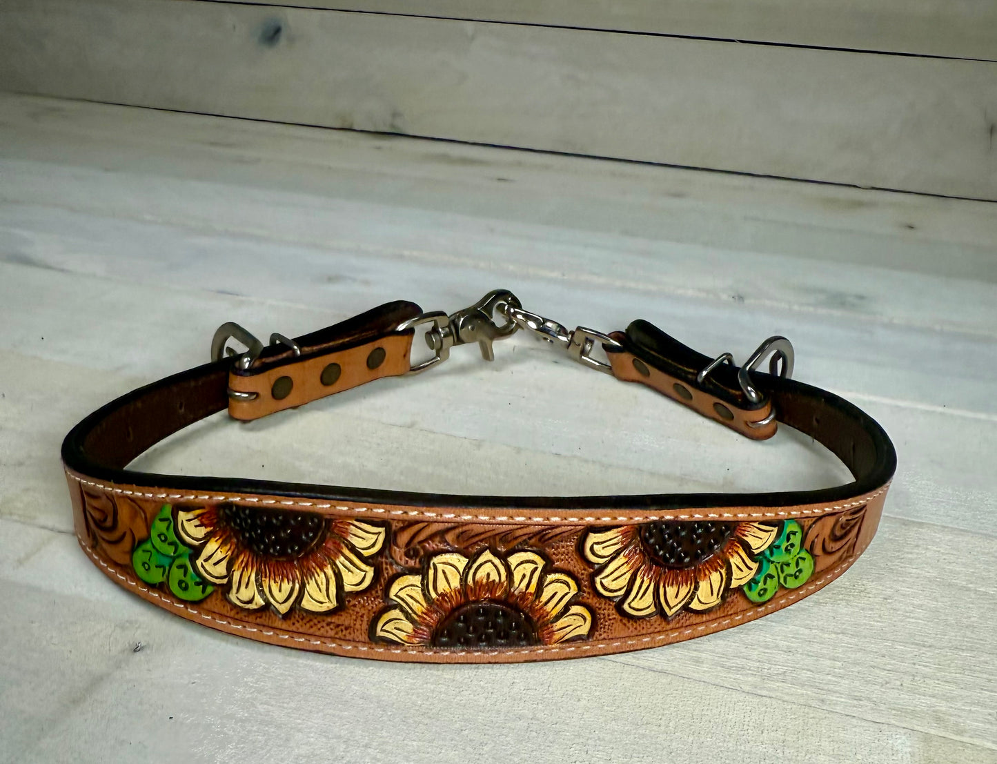 Sunflower Cactus Painted Leather Wither Strap