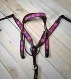 Hot Pink, Teal and Purple Beaded Leather Tack Set