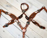 Rustic Concho Hide and Floral Tooled Tack Set