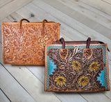 Braided Strap Sunflower Tooled Leather Tote