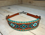 Teal and Brown Whipstitch Beaded Wither Strap