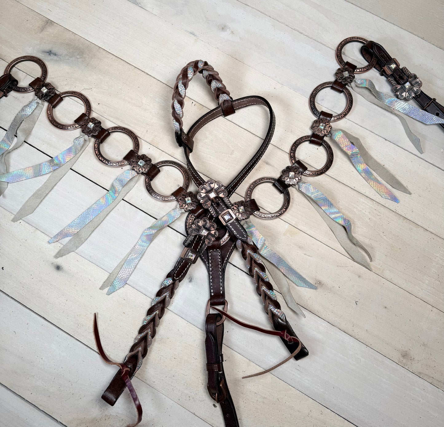 Shimmer Tassel Copper Concho and Ring  Tack Set