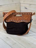 Black Canyon Handle Cross Body Bag - Pattern Suede Brocade Design