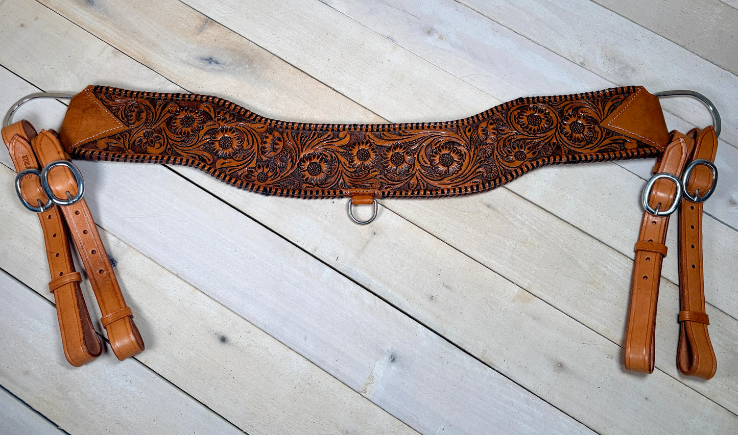 Floral Tooled Black Whipstitch Tripping Collar