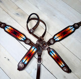Sunset Red, Orange Blue Woven Copper Concho Tack Set