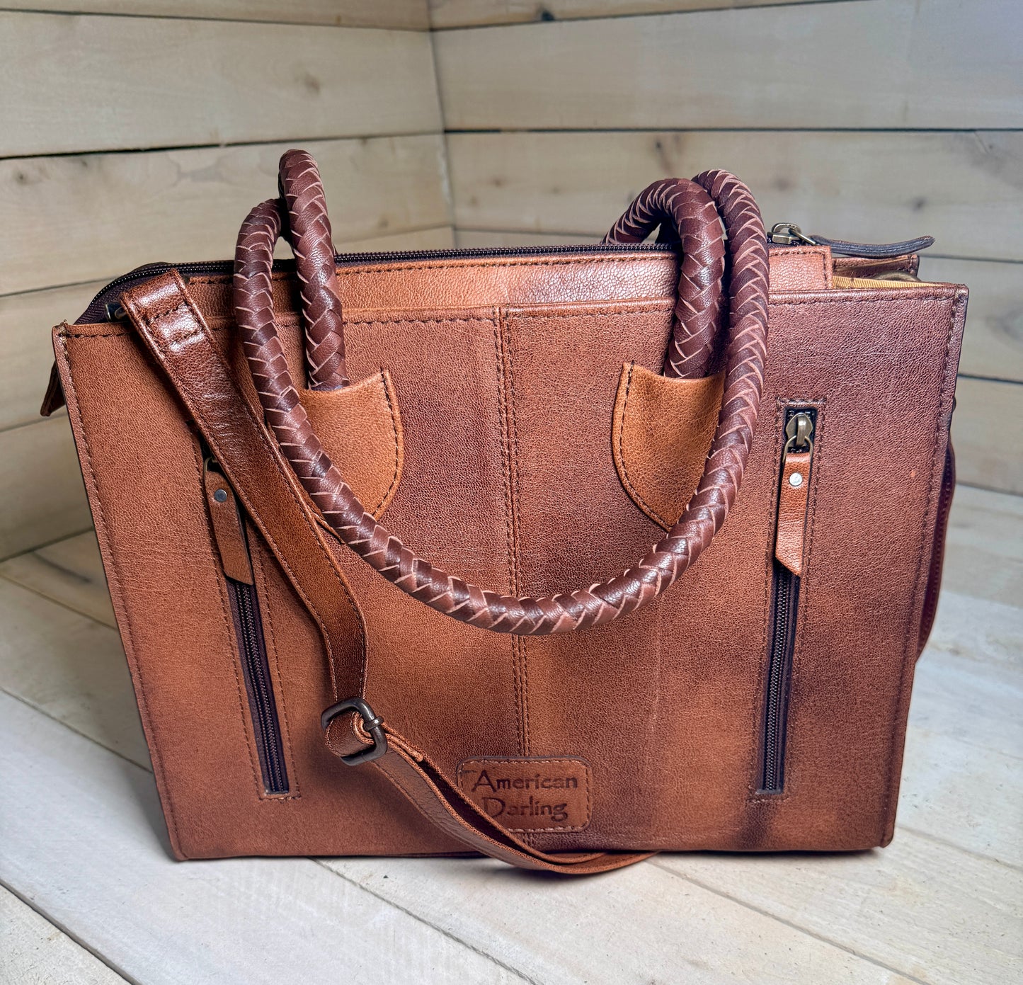 Braided Strap Sunflower Tooled Leather Tote