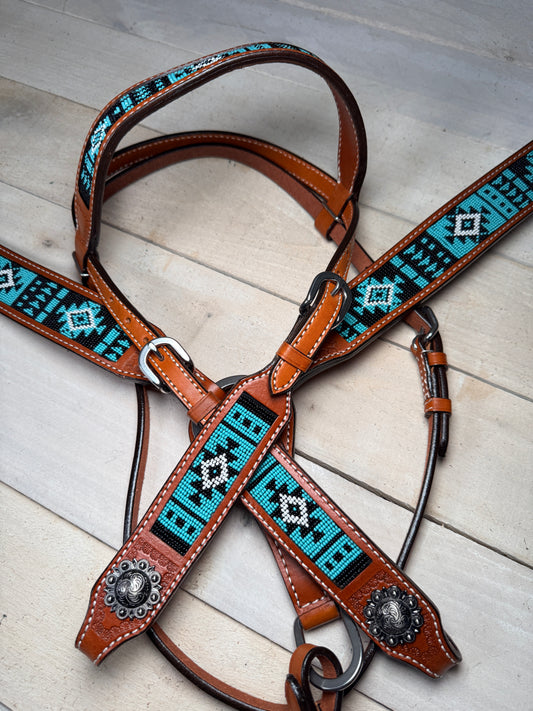 Turquoise and Black Beaded Tack Set