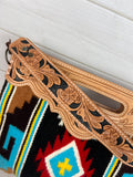 Red Yellow Turquoise Black Wool Pattern Leather Clutch Crossbody