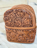 Leather Floral Tooled Buckstitch Backpck