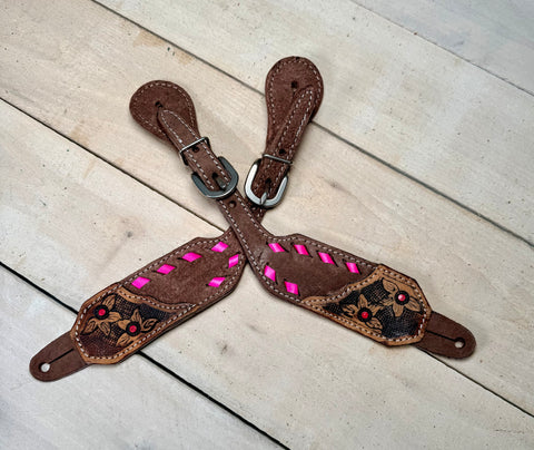 Daisy Buckstitch Rough Out Pink Spur Straps