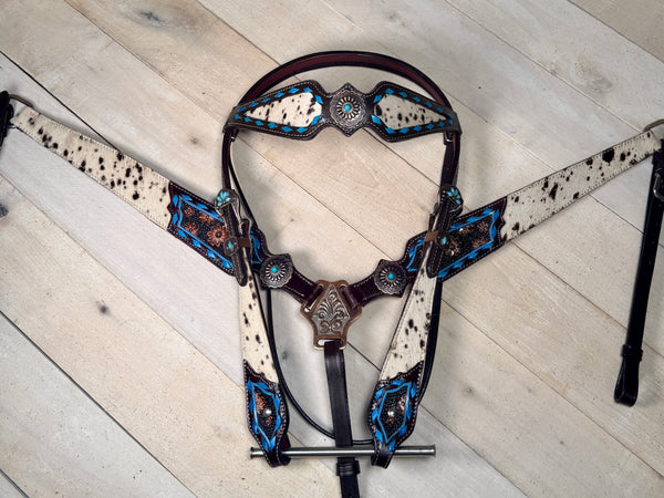 Copper Hide Blue Buckstitch Tack Set