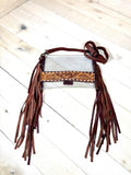 Clear Tooled Leather Buckstitch Fringe Bag