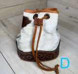 Ranchers Hide & Leather Tooled Band Bucket Handbag