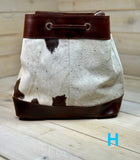 Cowhide and Leather Western Drawstring Bucket Bag
