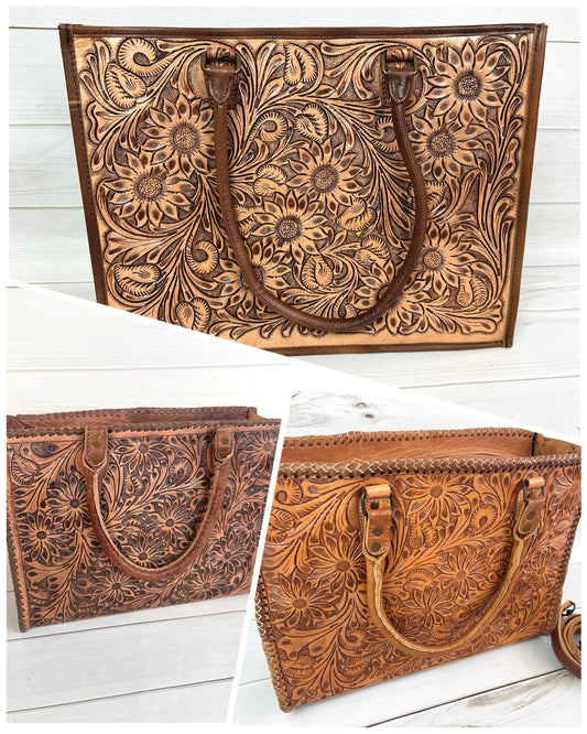 Southwest Spring Floral Tooled Laptop Tote