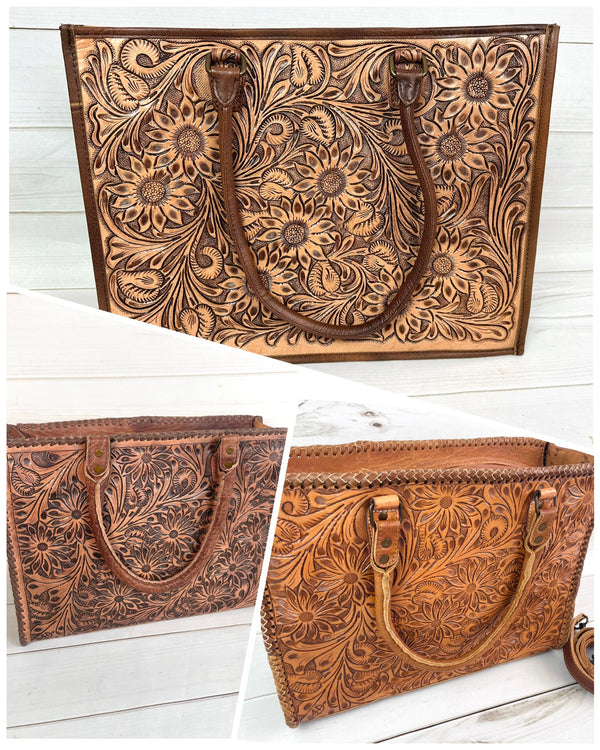 Southwest Spring Floral Tooled Laptop Tote