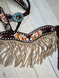 Painted Feather Turquoise Concho Fringe Tack Set