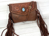 Dark Brown Leather Braided Envelope Handbag