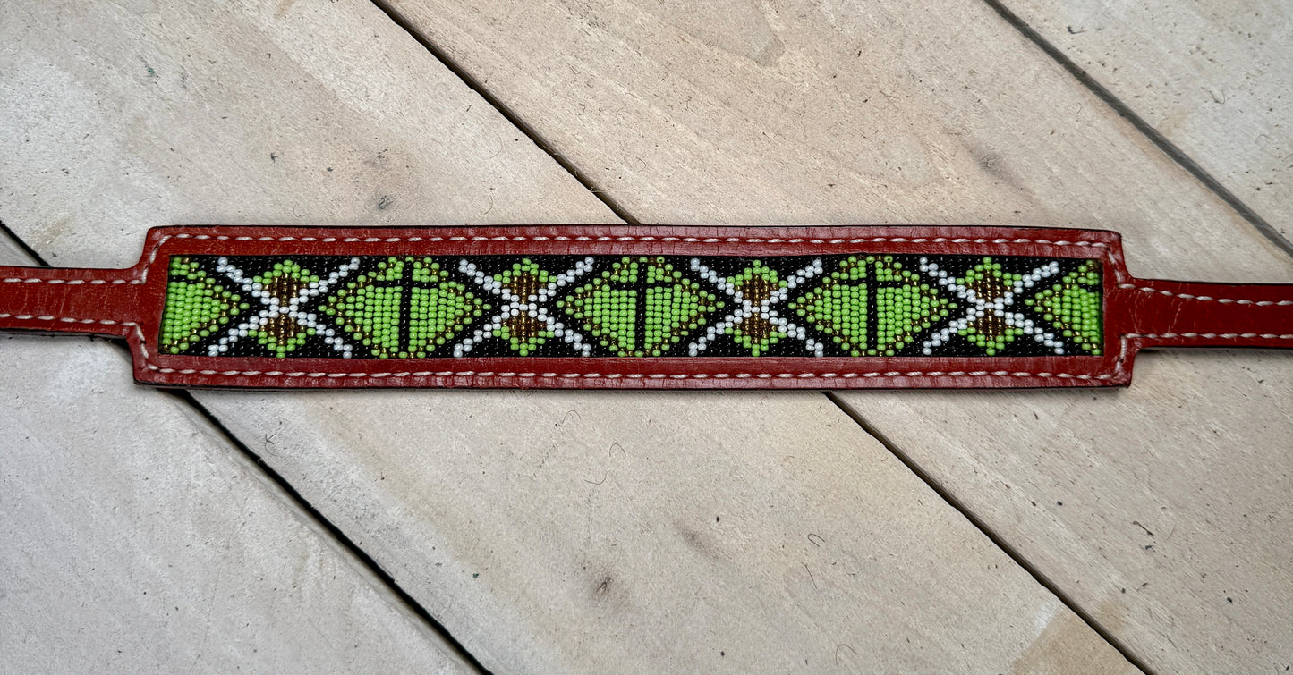 Green Cross Beaded Wither Strap