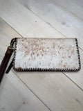 Brown Cowhide Whipstitch Leather Outer Wallet