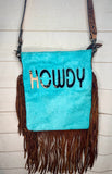Turquoise Hide Howdy Large Crossbody Bag with Leather Fringe