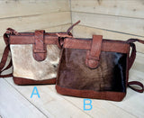 Cowhide Textured Leather Slip Buckle Handbag