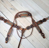 Daisy Buckstitch Rough Out Leather Floral Tooled Tack Set