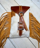 Cowhide Copper Concho Fringe Saddle Bag